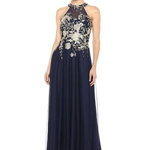 GORGEOUS CACHET FLORAL EMBROIDERED HALTER NECK DRESS. SIZE 10.